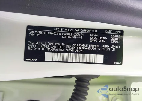 2017 Volvo S60 T5 Dynamic z USA, uszkodzony, nr VIN YV126MFL4H2432410